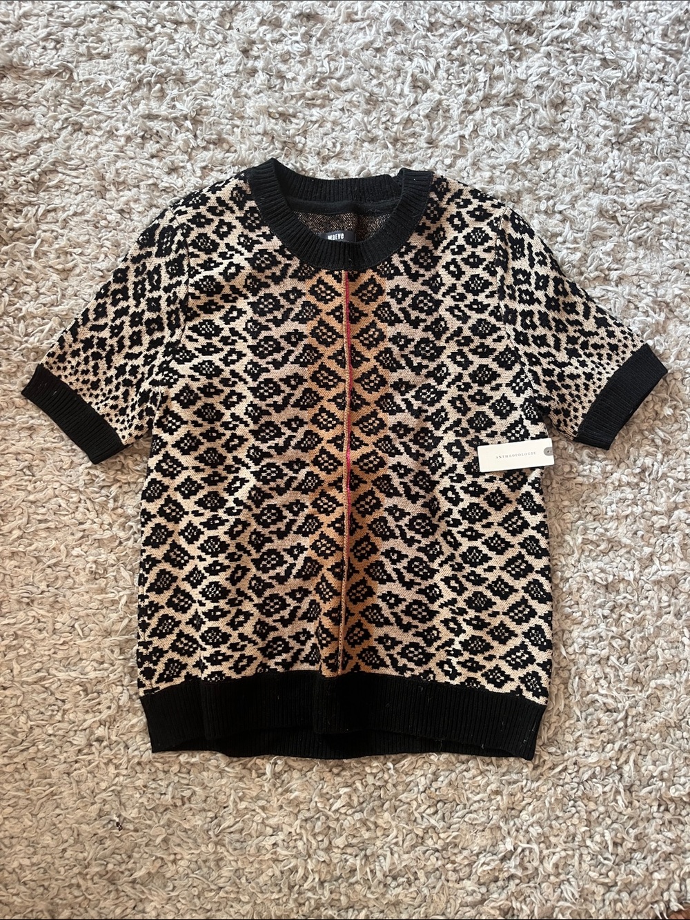 Short-Sleeve Knit Sweater in Leopard print by Maeve from Anthropologie